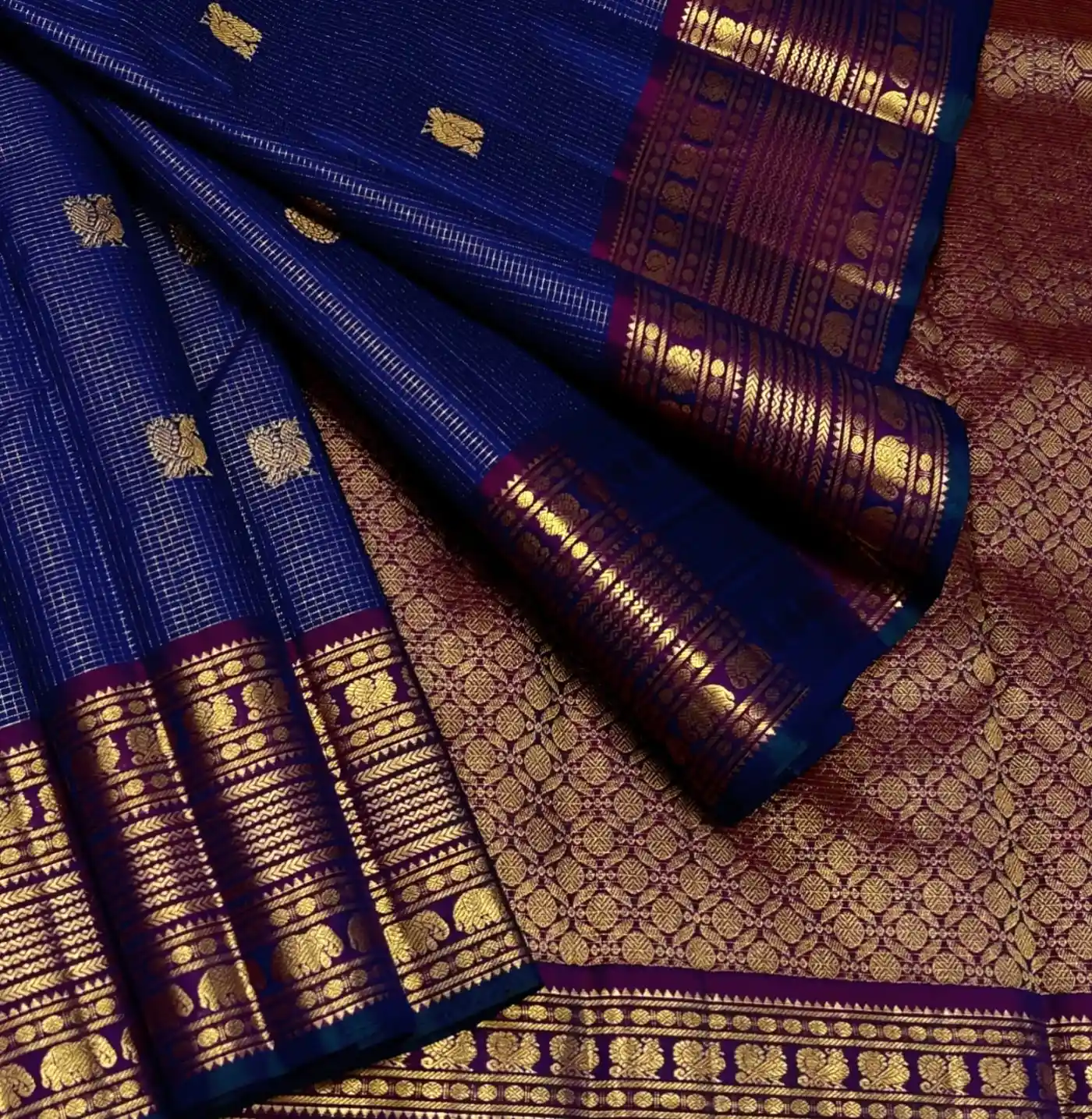 Royal Blue Kanjivaram Silk Saree with Intricate Gold Woven Zari Work